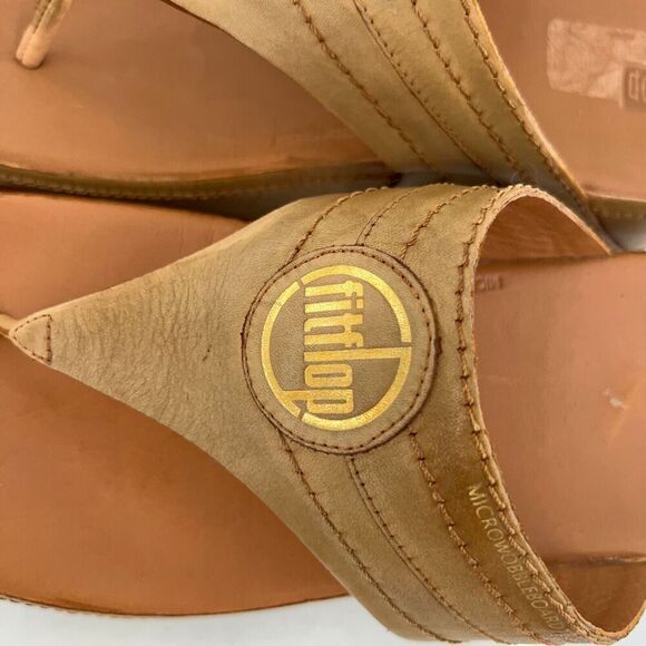 Fitflop Women's Walkstar Sandal Size 10 Thong Slide Shoe Brown Tan Leather - Picture 11 of 16